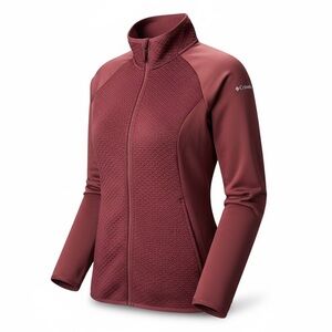 Columbia Womens Small Full Zip Jacket Burgundy Textured Stretch Lightweight